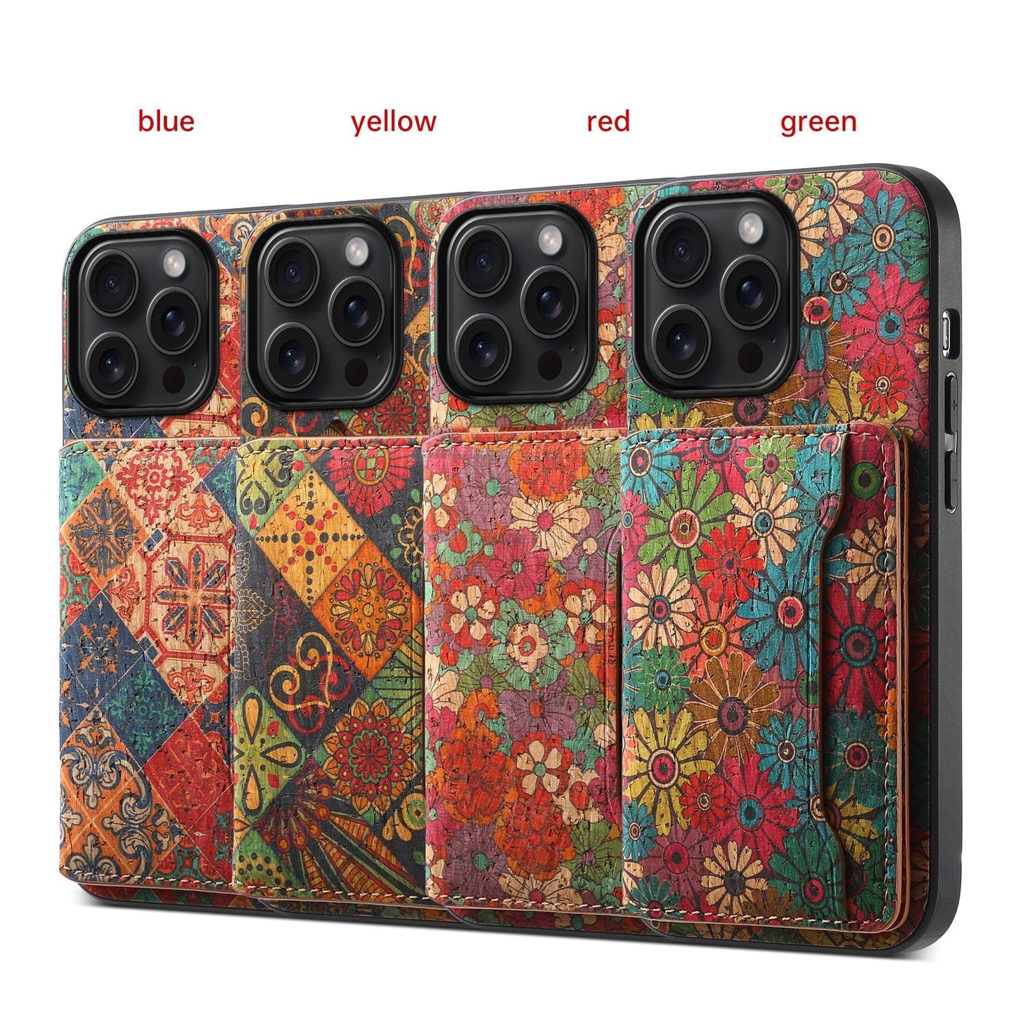 Vintage Floral Seasons Leder-Brieftaschenhülle – Boho-Chic-Schutz für die iPhone-Hülle