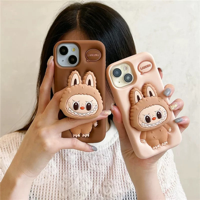 Cute Cartoon Labubu Zimomo Silicon cu suport | Maro/Roz - Husa iPhone