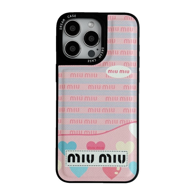 Miu Green & Étui en cuir rose pour iPhone