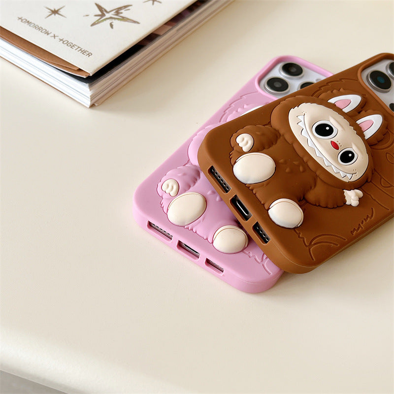 Leuke Cartoon Labubu 3D-siliconenhoes | Bruin Roze - iPhone-hoesje