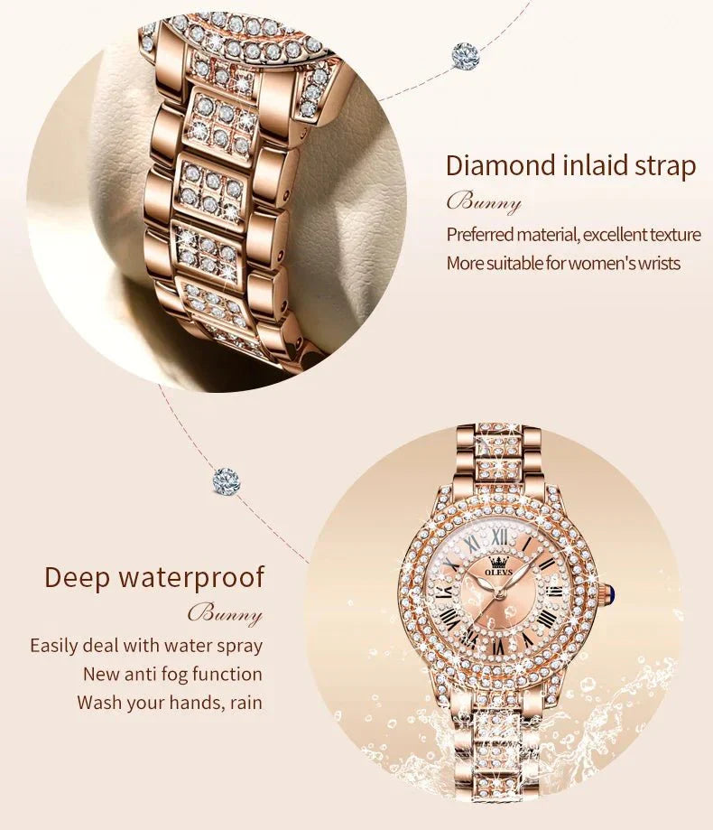 Diamond Éclat - Luxe quartz horloge met Romeinse wijzerplaat