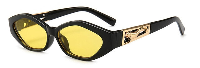 SHAUNA Diamante Afiado Moda Metal Jumping Cheetah Decoração Moda Feminina Óculos de Sol Pequeno Olho de Gato