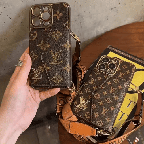 Monogram iPhone Case с кошельком и ремешком Brown Small Printing-XFQ240329