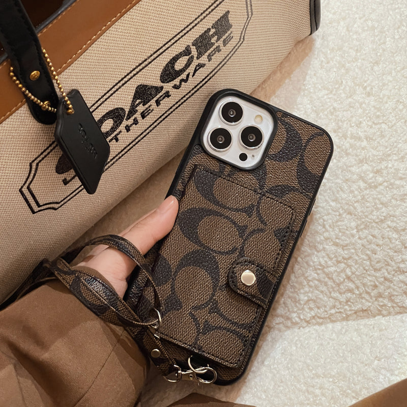 Coach iPhone-Hülle mit Geldbörse und Riemen, Braun – SZK240402