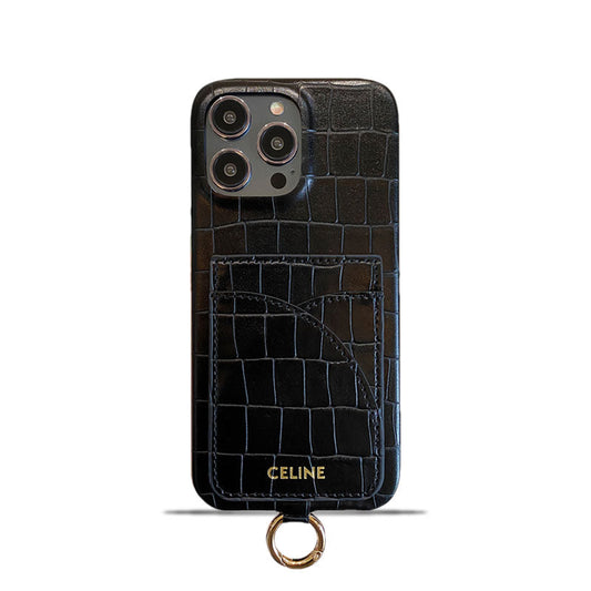 Θήκη για iPhone Celine Print Alligator με θήκη για κάρτα και λουράκι Blcak -EYP241415