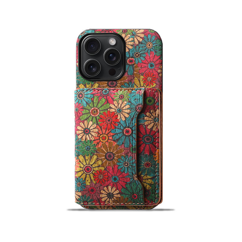 Vintage Floral Seasons Leder-Brieftaschenhülle – Boho-Chic-Schutz für die iPhone-Hülle