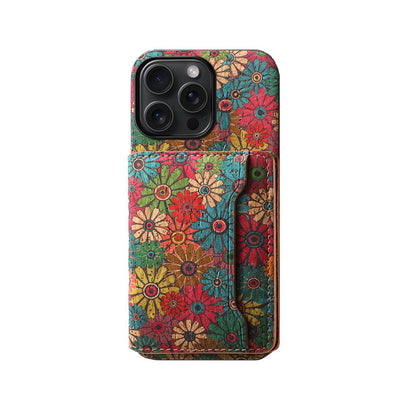 Vintage Floral Seasons Leder-Brieftaschenhülle – Boho-Chic-Schutz für die iPhone-Hülle