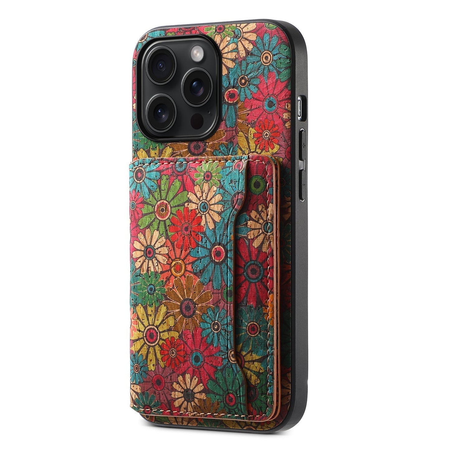 Vintage Floral Seasons Leder-Brieftaschenhülle – Boho-Chic-Schutz für die iPhone-Hülle