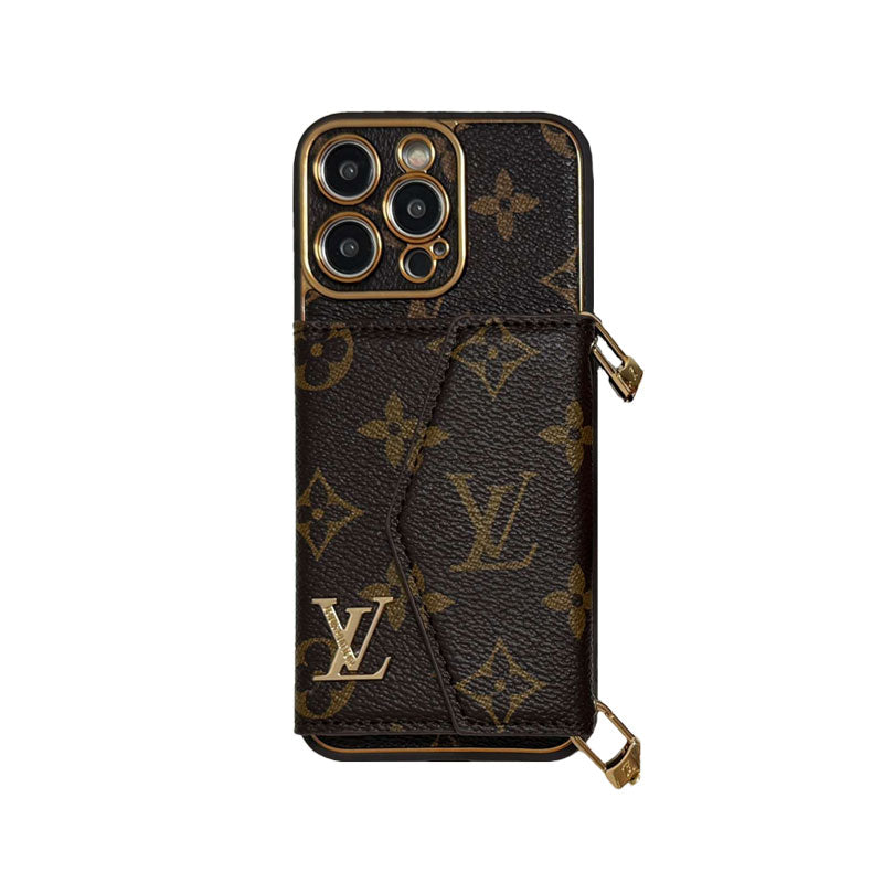 Monogram iPhone Case с кошельком и ремешком Brown Small Printing-XFQ240329