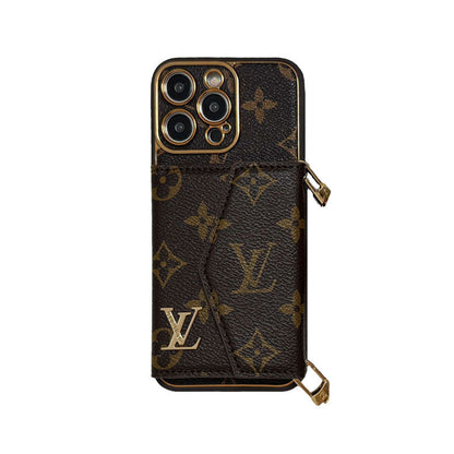 Monogram iPhone Case с кошельком и ремешком Brown Small Printing-XFQ240329