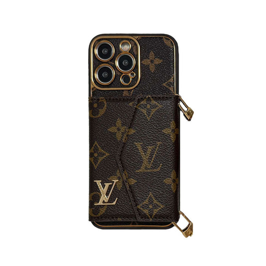Monogram iPhone Case с кошельком и ремешком Brown Small Printing-XFQ240329