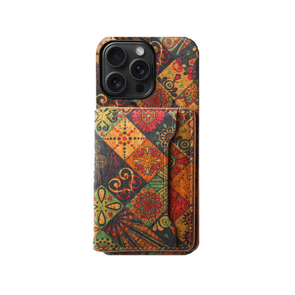 Vintage Floral Seasons Leder-Brieftaschenhülle – Boho-Chic-Schutz für die iPhone-Hülle