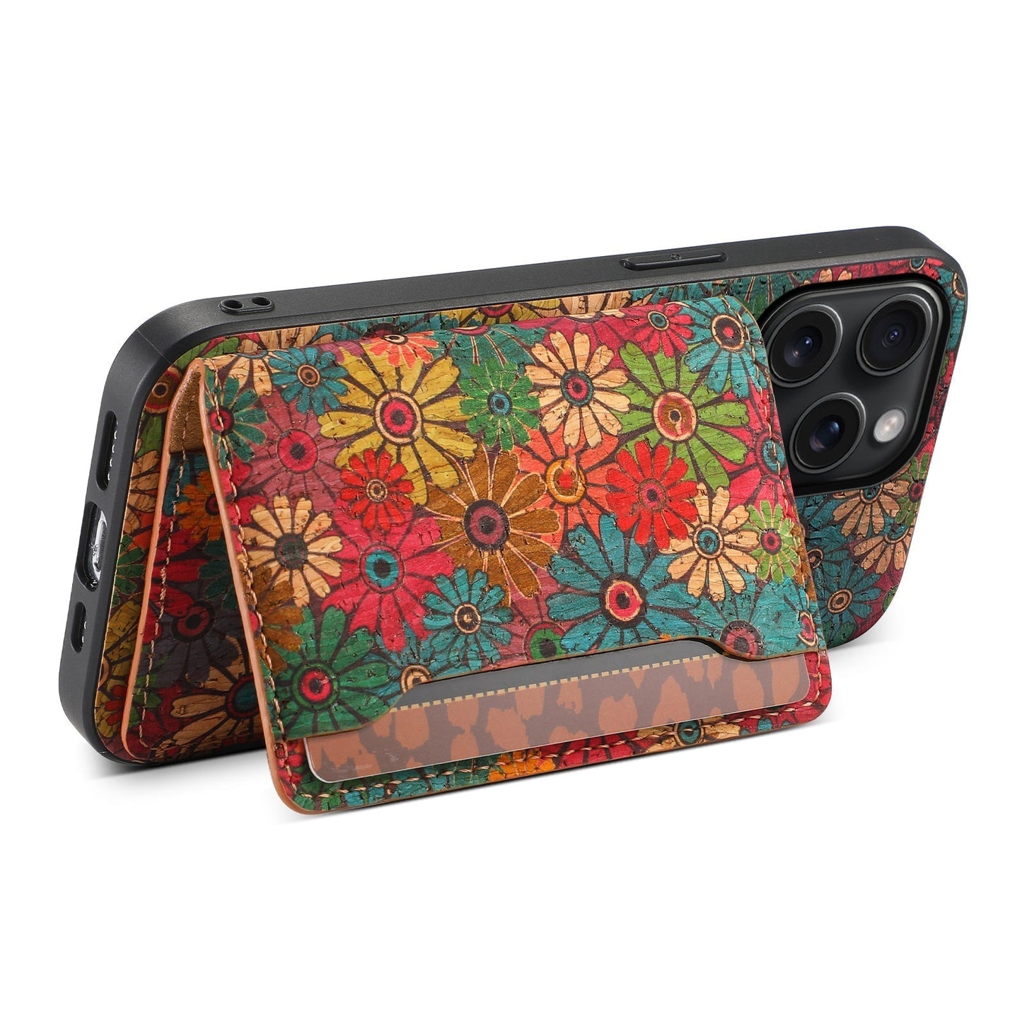 Vintage Floral Seasons Leder-Brieftaschenhülle – Boho-Chic-Schutz für die iPhone-Hülle