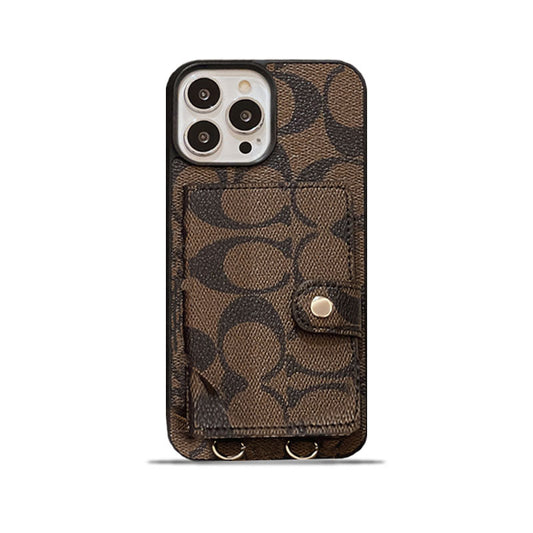 Θήκη Coach iPhone με πορτοφόλι και λουράκι καφέ -SZK240402