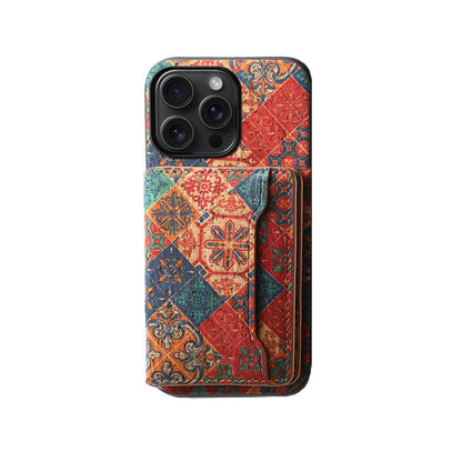 Vintage Floral Seasons Leder-Brieftaschenhülle – Boho-Chic-Schutz für die iPhone-Hülle