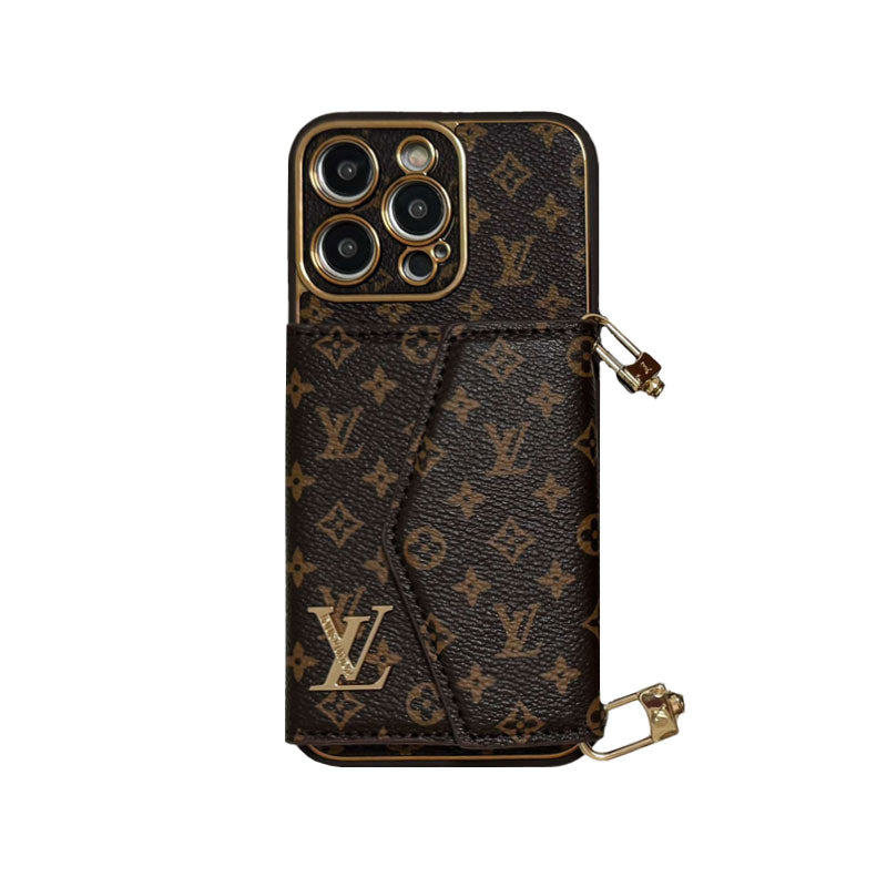 Monogram iPhone Case с кошельком и ремешком Brown Small Printing-XFQ240329