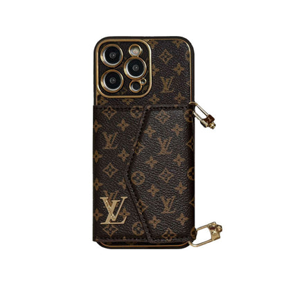 Monogram iPhone Case с кошельком и ремешком Brown Small Printing-XFQ240329