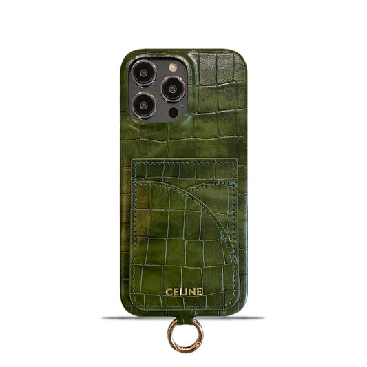 Θήκη για iPhone Celine Print Alligator με θήκη για κάρτα και πράσινο λουράκι -EYP241415