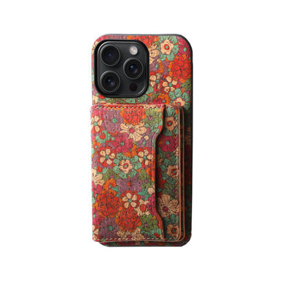 Vintage Floral Seasons Leder-Brieftaschenhülle – Boho-Chic-Schutz für die iPhone-Hülle