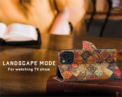 Vintage  Floral seasons Leather Wallet Case  – Boho Chic Protection for iPhone Case