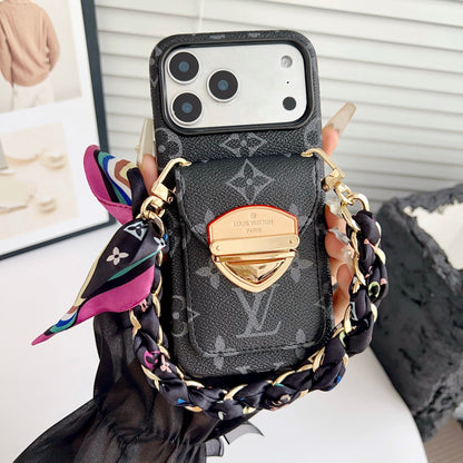 Luxury Crossbody iPhone Case with Card Pocket & Detachable Strap