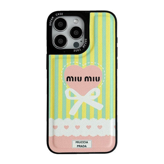 Miu Green & Pink Leather iPhone Case