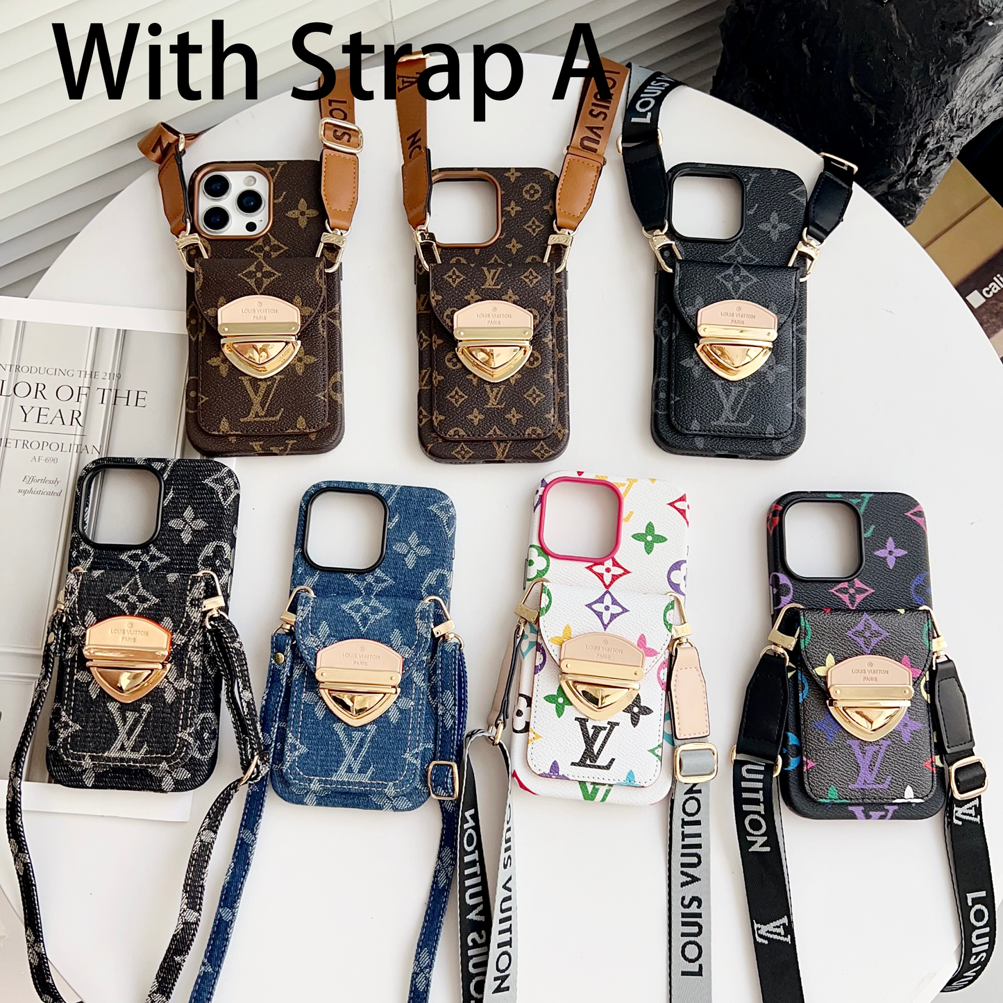 Luxury Crossbody iPhone Case with Card Pocket & Detachable Strap