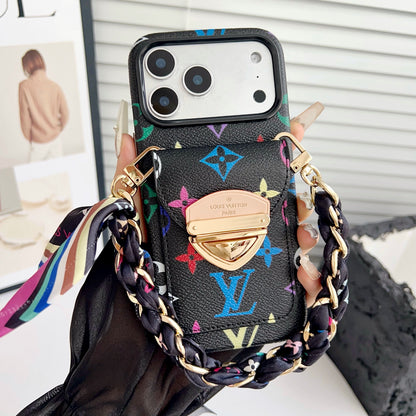 Luxury Crossbody iPhone Case with Card Pocket & Detachable Strap