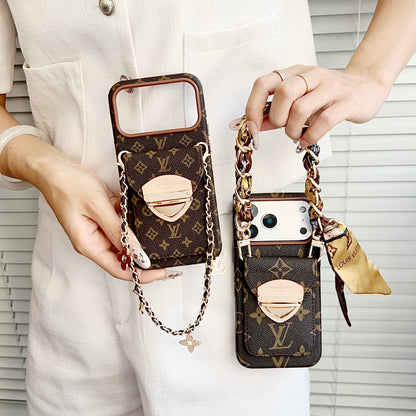 Luxury Crossbody iPhone Case with Card Pocket & Detachable Strap