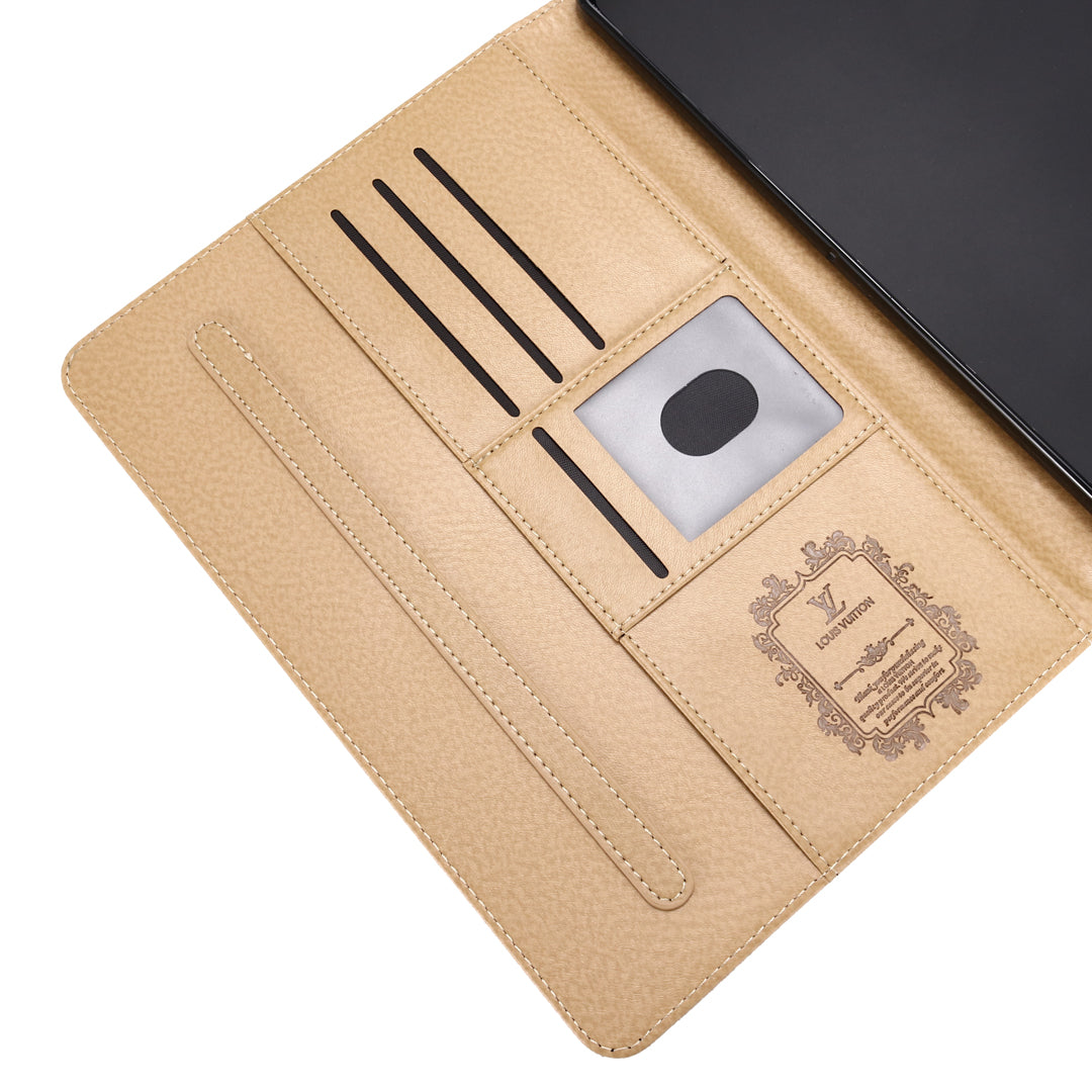 Couverture de relief d'Apple iPad d'étui de monogramme de toile 3D avec la fonction de support