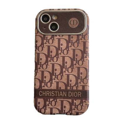 CD White & Brown Color Leather iPhone Case