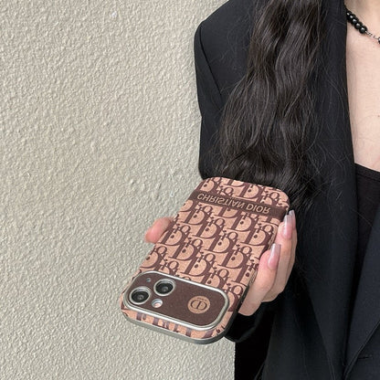 CD White & Brown Color Leather iPhone Case