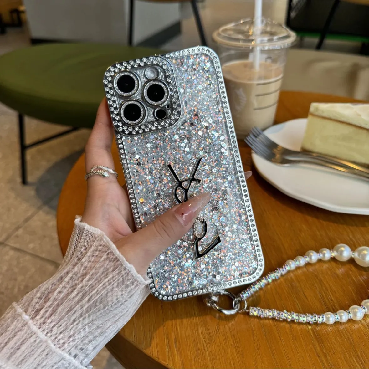 Luxury Glitter Holographic Y - S - L-Inspired iPhone Case – Diamond Shine Edition