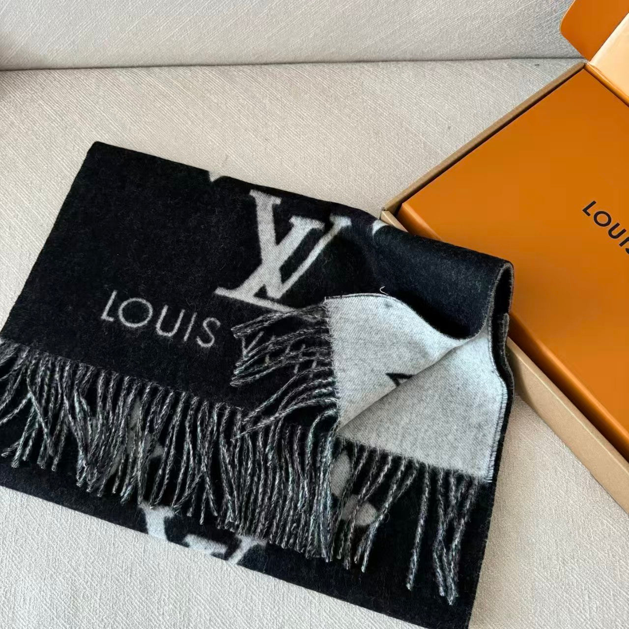 Luxury Reversible Monogram Knit Scarf