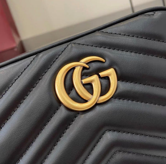 Vintage Quilted Small Square Bag with Gold Metal Buckle - Soft Leather Crossbody/Shoulder Bag