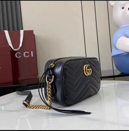 Vintage Quilted Small Square Bag with Gold Metal Buckle - Soft Leather Crossbody/Shoulder Bag