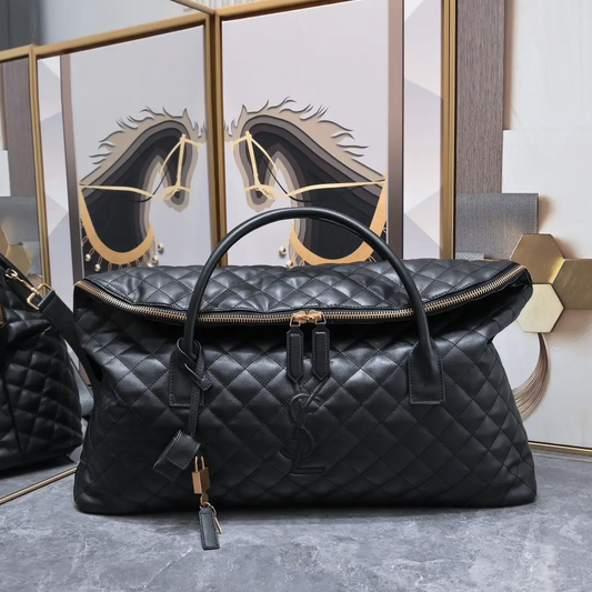 Luxury Quilted Leather Weekender Bag with Secure Lock