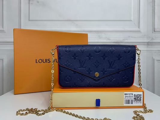 Elegant Navy Monogram Leather Chain Clutch – Women’s Designer Evening Bag