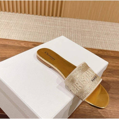 Light Luxury Embroidered Letter One-Strap Slide Slippers