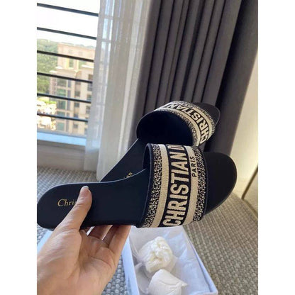 Light Luxury Embroidered Letter One-Strap Slide Slippers