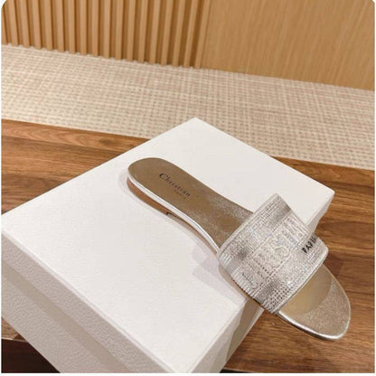 Light Luxury Embroidered Letter One-Strap Slide Slippers