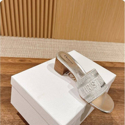 Light Luxury Embroidered Letter One-Strap Slide Slippers