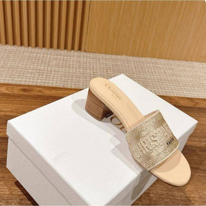 Light Luxury Embroidered Letter One-Strap Slide Slippers