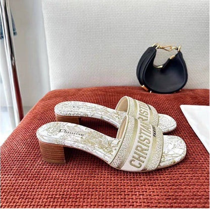 Light Luxury Embroidered Letter One-Strap Slide Slippers