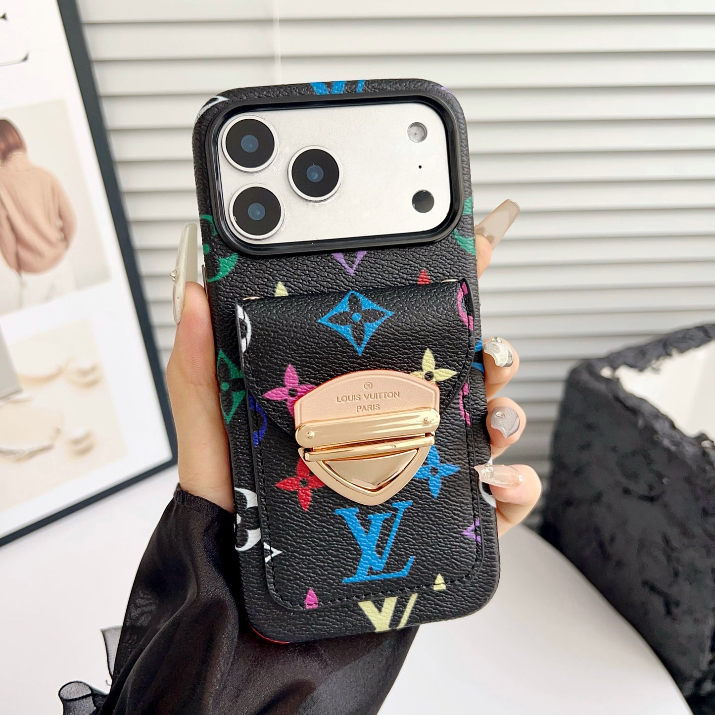 Luxury Crossbody iPhone Case with Card Pocket & Detachable Strap