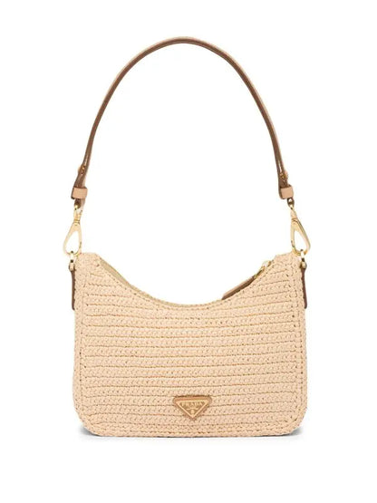 Beige Woven Shoulder Bag with Gold Chain – Summer Chic Handbag