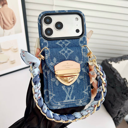 Luxury Crossbody iPhone Case with Card Pocket & Detachable Strap