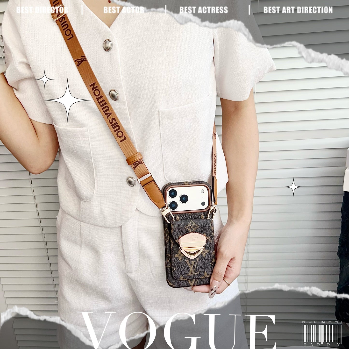 Luxury Crossbody iPhone Case with Card Pocket & Detachable Strap