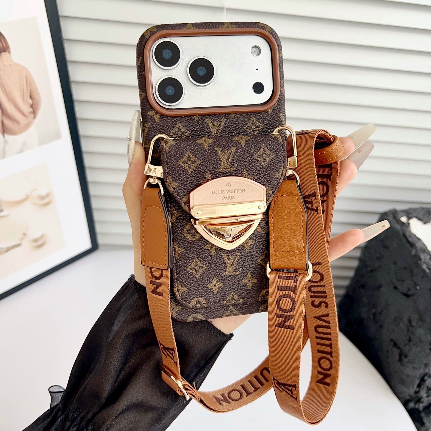 Luxury Crossbody iPhone Case with Card Pocket & Detachable Strap