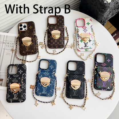 Luxury Crossbody iPhone Case with Card Pocket & Detachable Strap